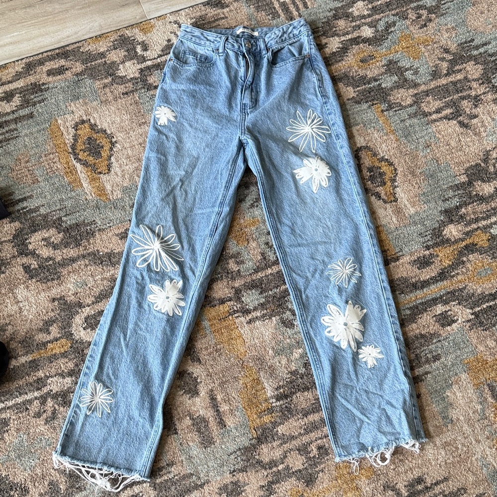 PacSun Denim Jeans with White Floral Design